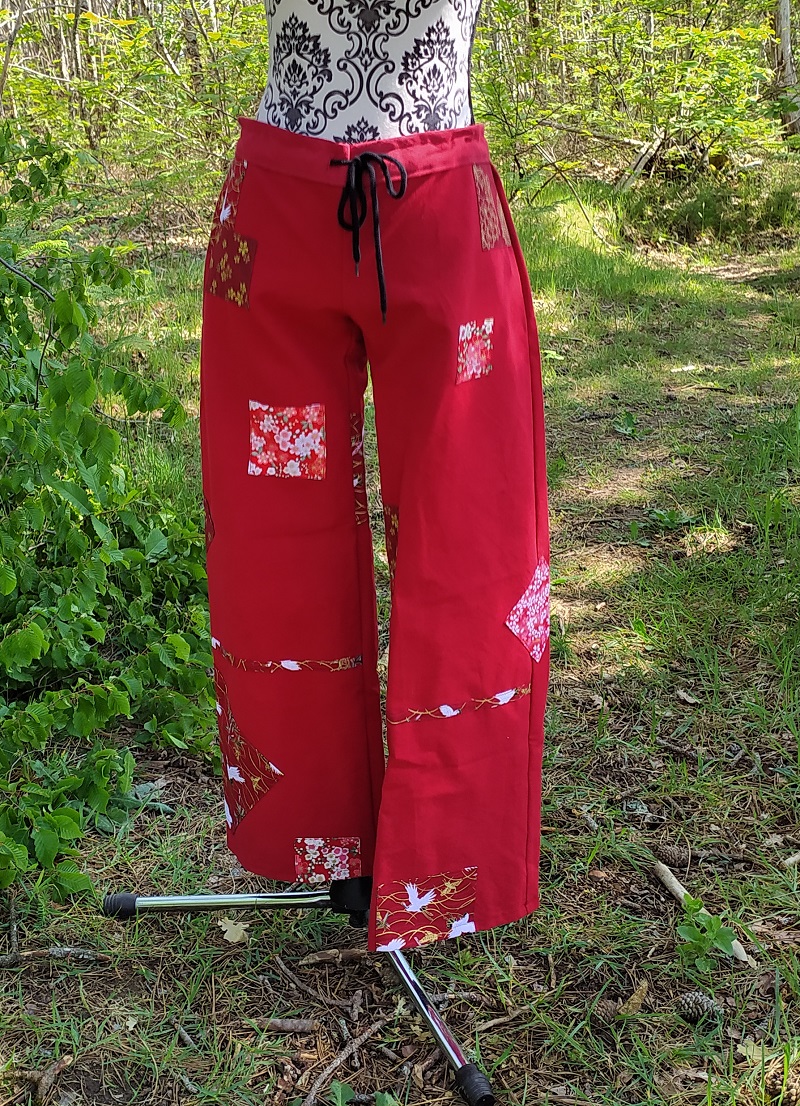 Pantalon patchwork japonais rouge