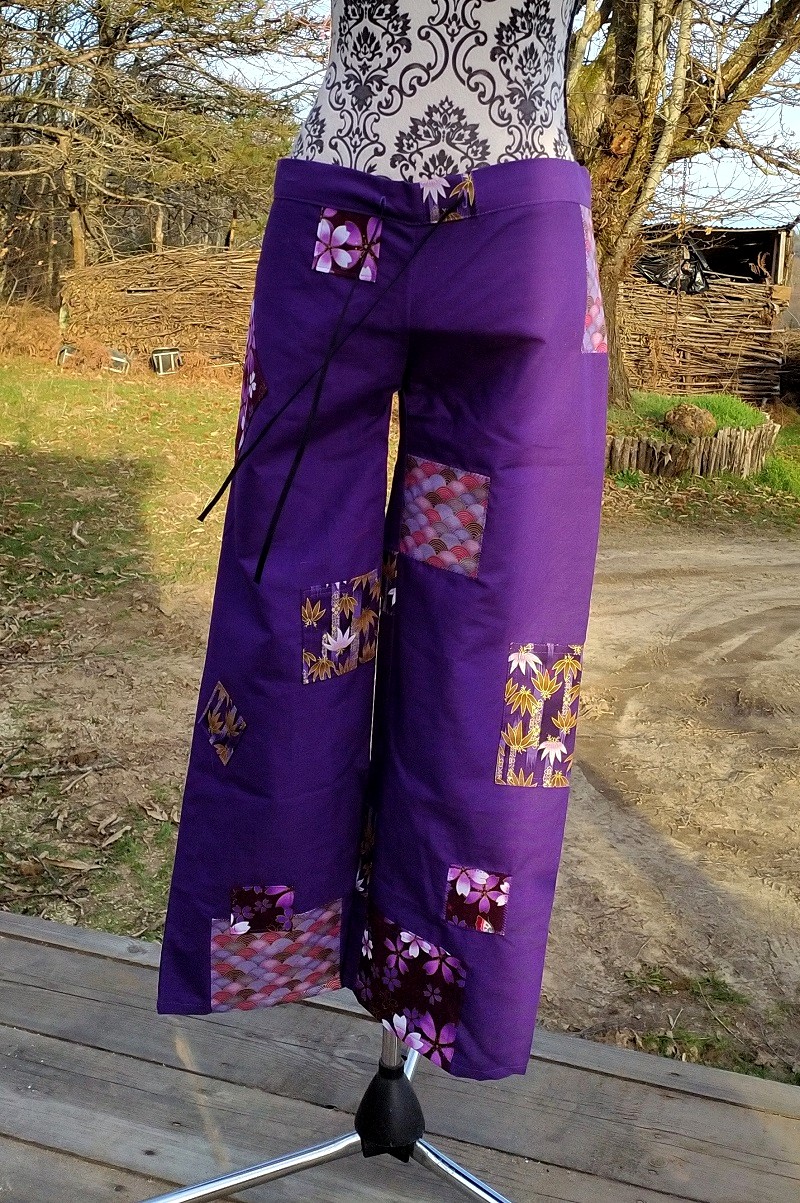 Pantalon japonais patchwork violet