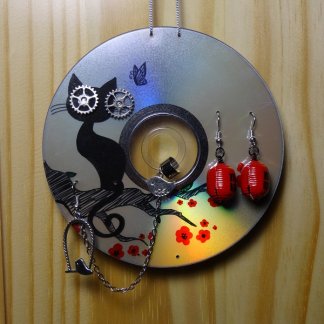 Rangement boucles d'oreille CD chat